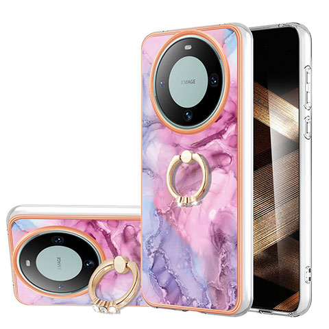 Custodia Silicone Gel Morbida Fantasia Modello Cover con Anello Supporto YB1 per Huawei Mate 60 Pro+ Plus Rosa