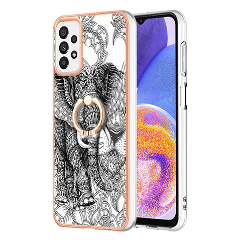 Custodia Silicone Gel Morbida Fantasia Modello Cover con Anello Supporto YB2 per Samsung Galaxy A73 5G Grigio