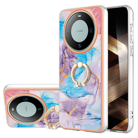 Custodia Silicone Gel Morbida Fantasia Modello Cover con Anello Supporto YB3 per Huawei Mate 60 Pro+ Plus Blu
