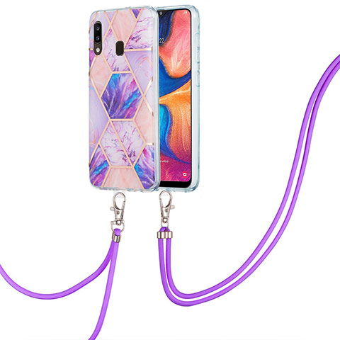 Custodia Silicone Gel Morbida Fantasia Modello Cover con Cinghia Cordino Mano Y01B per Samsung Galaxy A30 Lavanda