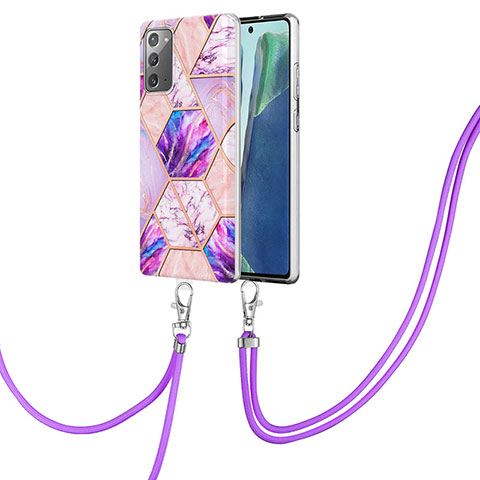 Custodia Silicone Gel Morbida Fantasia Modello Cover con Cinghia Cordino Mano Y01B per Samsung Galaxy Note 20 5G Lavanda