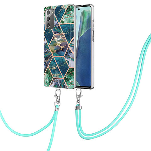 Custodia Silicone Gel Morbida Fantasia Modello Cover con Cinghia Cordino Mano Y01B per Samsung Galaxy Note 20 5G Verde Notte