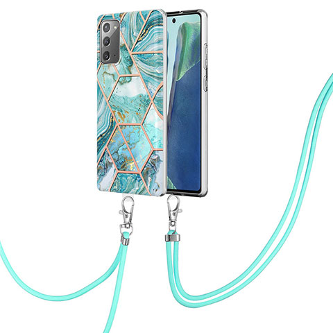 Custodia Silicone Gel Morbida Fantasia Modello Cover con Cinghia Cordino Mano Y01B per Samsung Galaxy Note 20 5G Verde Pastello
