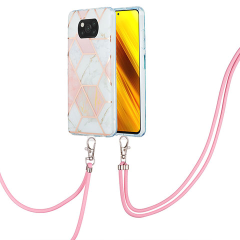 Custodia Silicone Gel Morbida Fantasia Modello Cover con Cinghia Cordino Mano Y01B per Xiaomi Poco X3 NFC Rosa