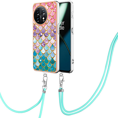 Custodia Silicone Gel Morbida Fantasia Modello Cover con Cinghia Cordino Mano Y03B per OnePlus 11 5G Colorato