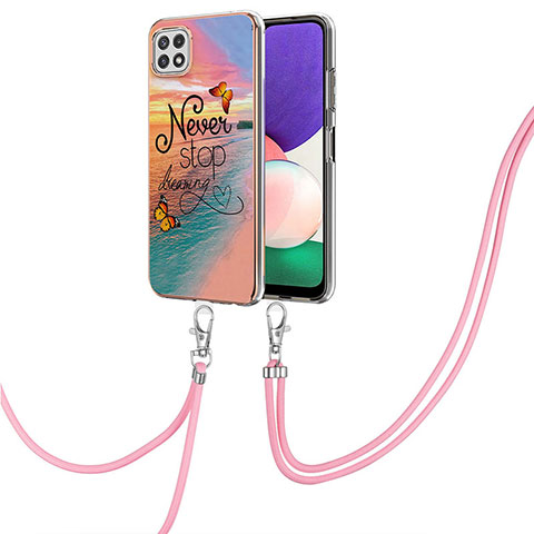 Custodia Silicone Gel Morbida Fantasia Modello Cover con Cinghia Cordino Mano Y03B per Samsung Galaxy A22 5G Multicolore