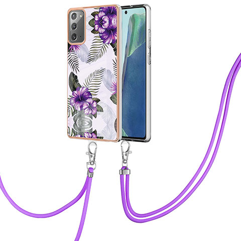 Custodia Silicone Gel Morbida Fantasia Modello Cover con Cinghia Cordino Mano Y03B per Samsung Galaxy Note 20 5G Viola