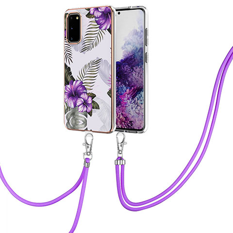 Custodia Silicone Gel Morbida Fantasia Modello Cover con Cinghia Cordino Mano Y03B per Samsung Galaxy S20 5G Viola