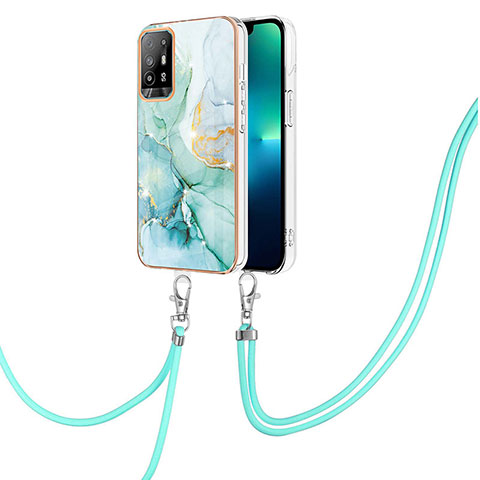 Custodia Silicone Gel Morbida Fantasia Modello Cover con Cinghia Cordino Mano Y05B per Oppo A95 5G Verde