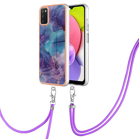 Custodia Silicone Gel Morbida Fantasia Modello Cover con Cinghia Cordino Mano YB7 per Samsung Galaxy A02s Viola