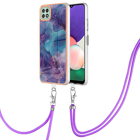 Custodia Silicone Gel Morbida Fantasia Modello Cover con Cinghia Cordino Mano YB7 per Samsung Galaxy A22 5G Viola