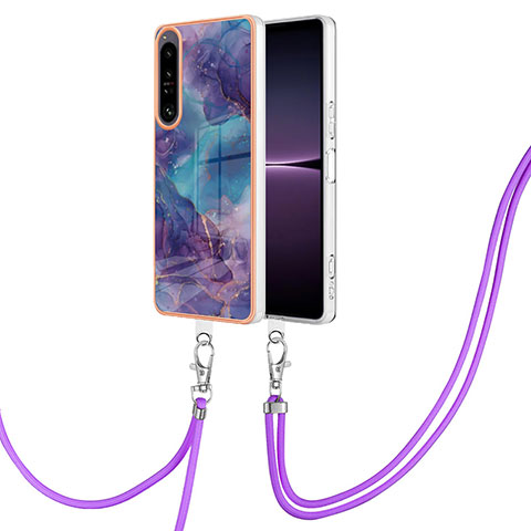 Custodia Silicone Gel Morbida Fantasia Modello Cover con Cinghia Cordino Mano YB7 per Sony Xperia 1 IV Viola