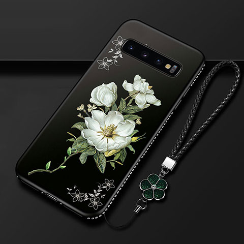 Custodia Silicone Gel Morbida Fiori Cover K01 per Samsung Galaxy S10 Bianco