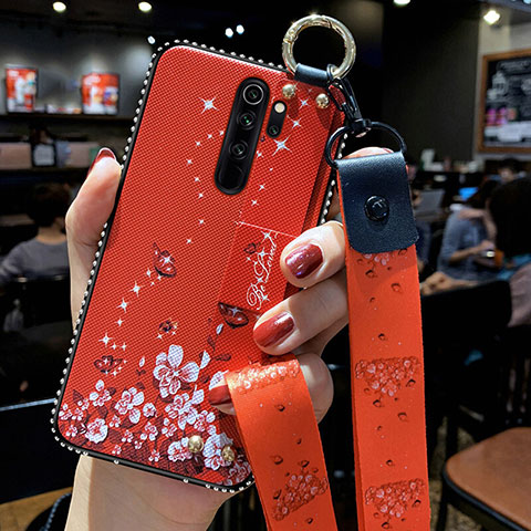 Custodia Silicone Gel Morbida Fiori Cover K01 per Xiaomi Redmi Note 8 Pro Rosso