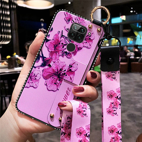 Custodia Silicone Gel Morbida Fiori Cover K01 per Xiaomi Redmi Note 9 Viola