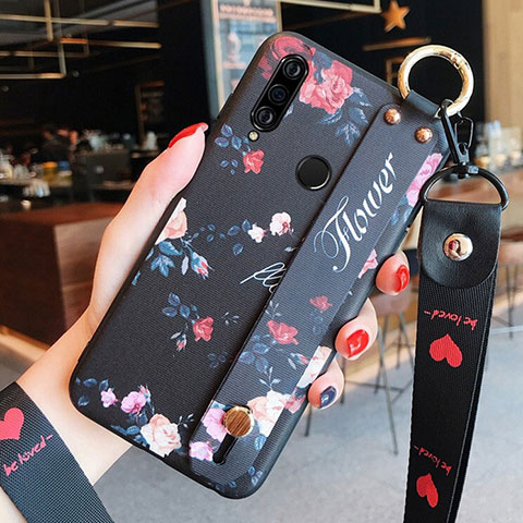 Custodia Silicone Gel Morbida Fiori Cover K02 per Huawei P30 Lite Nero