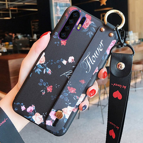 Custodia Silicone Gel Morbida Fiori Cover K02 per Huawei P30 Pro New Edition Nero