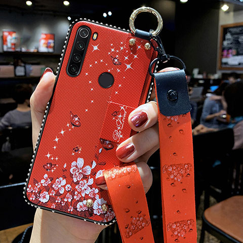 Custodia Silicone Gel Morbida Fiori Cover K02 per Xiaomi Redmi Note 8 Rosso
