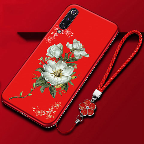 Custodia Silicone Gel Morbida Fiori Cover K06 per Xiaomi Mi A3 Rosso