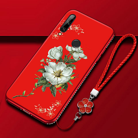 Custodia Silicone Gel Morbida Fiori Cover per Huawei Enjoy 10 Plus Rosso