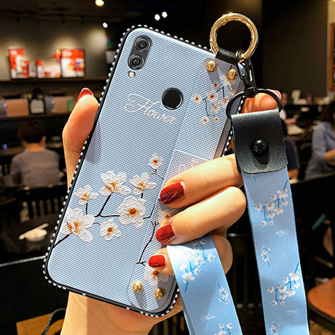 Custodia Silicone Gel Morbida Fiori Cover per Huawei Honor 10 Lite Cielo Blu