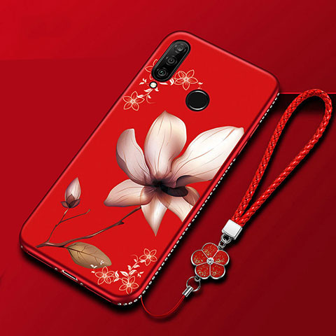 Custodia Silicone Gel Morbida Fiori Cover per Huawei Honor 20 Lite Rosso
