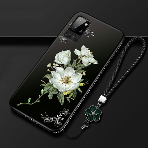 Custodia Silicone Gel Morbida Fiori Cover per Huawei Honor Play4 Pro 5G Bianco