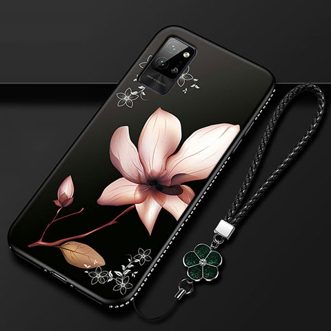 Custodia Silicone Gel Morbida Fiori Cover per Huawei Honor Play4 Pro 5G Marrone