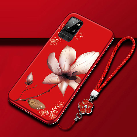 Custodia Silicone Gel Morbida Fiori Cover per Huawei Honor Play4 Pro 5G Rosso Rosa