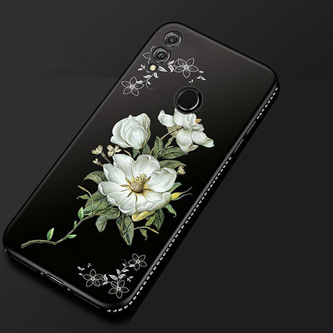 Custodia Silicone Gel Morbida Fiori Cover per Huawei Honor V10 Lite Nero