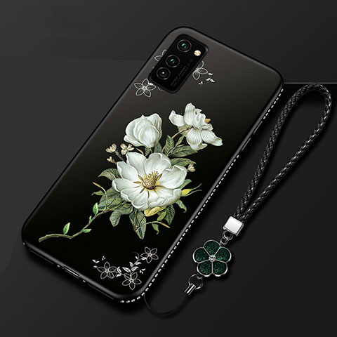 Custodia Silicone Gel Morbida Fiori Cover per Huawei Honor V30 5G Nero