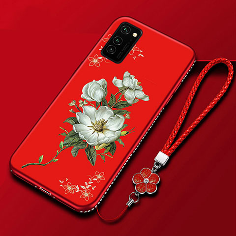 Custodia Silicone Gel Morbida Fiori Cover per Huawei Honor V30 5G Rosso