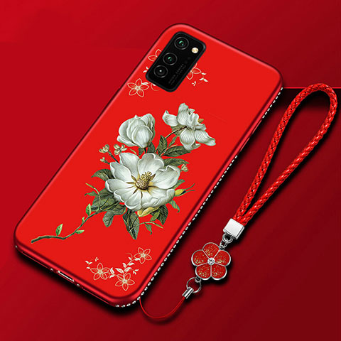Custodia Silicone Gel Morbida Fiori Cover per Huawei Honor V30 Pro 5G Rosso