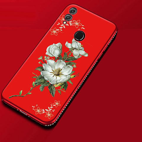 Custodia Silicone Gel Morbida Fiori Cover per Huawei Honor View 10 Lite Rosso