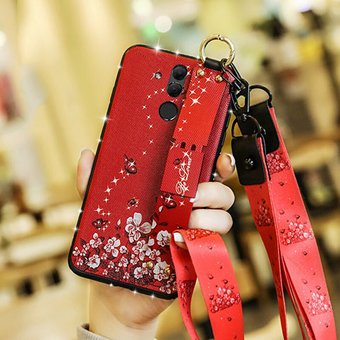 Custodia Silicone Gel Morbida Fiori Cover per Huawei Mate 20 Lite Rosso