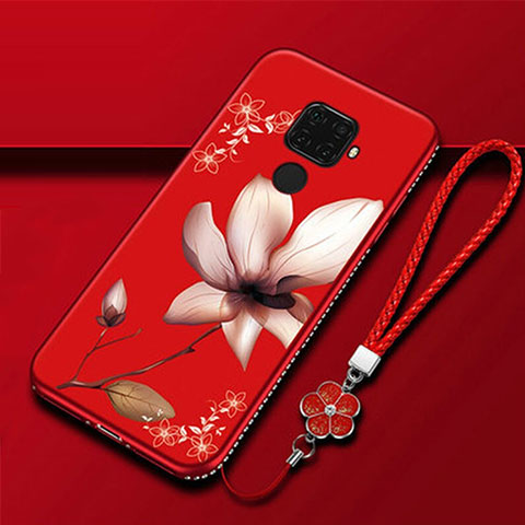 Custodia Silicone Gel Morbida Fiori Cover per Huawei Mate 30 Lite Rosso Rosa