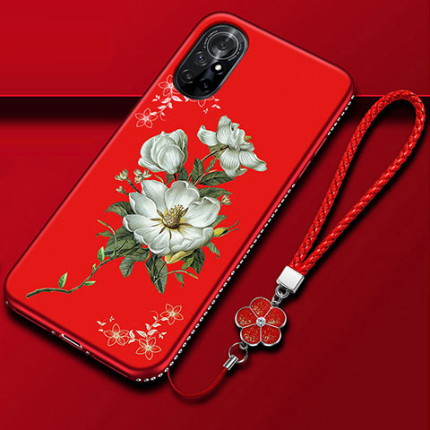 Custodia Silicone Gel Morbida Fiori Cover per Huawei Nova 8 5G Rosso