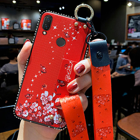 Custodia Silicone Gel Morbida Fiori Cover per Huawei P Smart Z Rosso