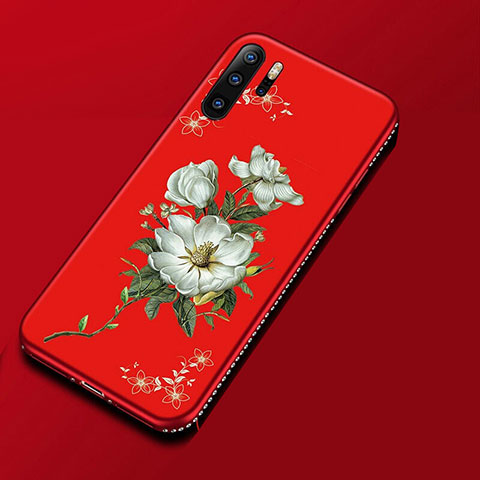 Custodia Silicone Gel Morbida Fiori Cover per Huawei P30 Pro Rosso Rosa