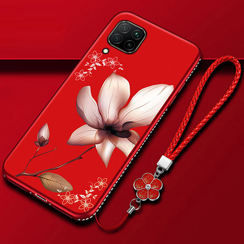 Custodia Silicone Gel Morbida Fiori Cover per Huawei P40 Lite Rosso Rosa