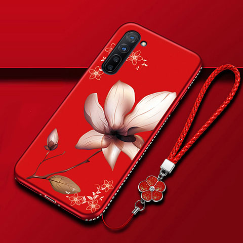 Custodia Silicone Gel Morbida Fiori Cover per Oppo Find X2 Lite Rosso Rosa