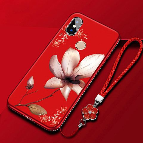 Custodia Silicone Gel Morbida Fiori Cover per Xiaomi Mi A2 Lite Rosso