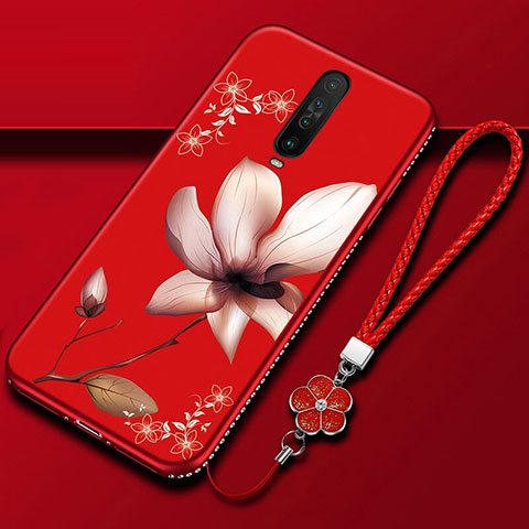 Custodia Silicone Gel Morbida Fiori Cover per Xiaomi Redmi K30 5G Rosso Rosa