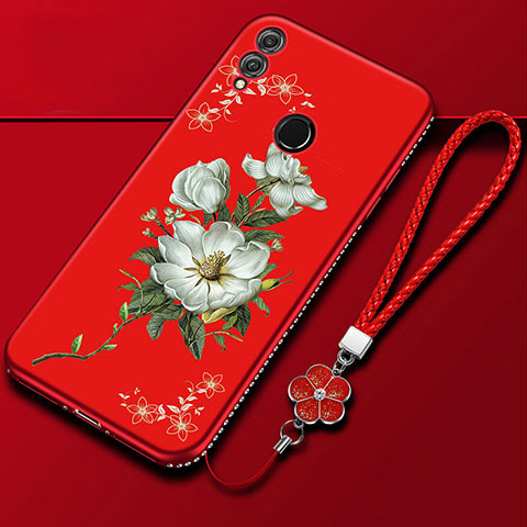 Custodia Silicone Gel Morbida Fiori Cover S01 per Huawei Honor 10 Lite Rosso
