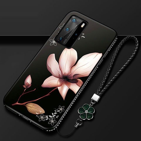 Custodia Silicone Gel Morbida Fiori Cover S01 per Huawei P40 Pro Marrone