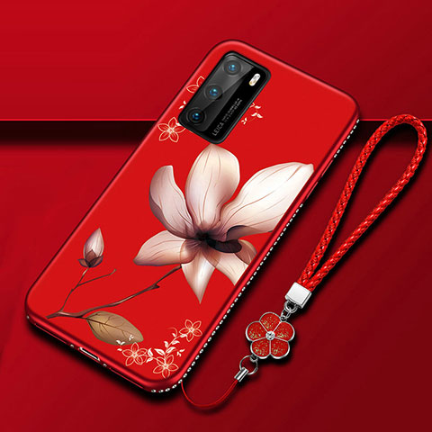 Custodia Silicone Gel Morbida Fiori Cover S01 per Huawei P40 Rosso Rosa