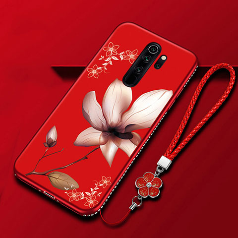 Custodia Silicone Gel Morbida Fiori Cover S01 per Xiaomi Redmi Note 8 Pro Rosso Rosa