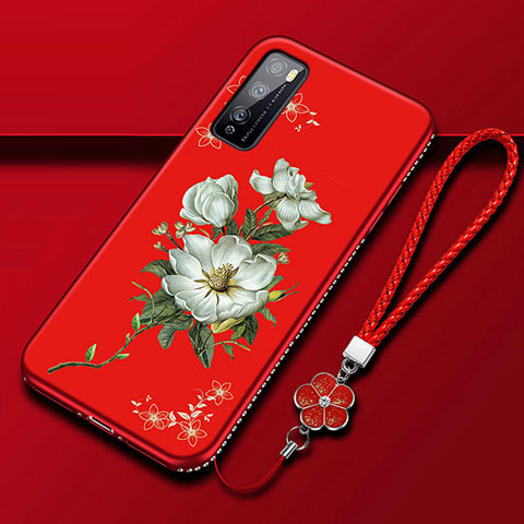 Custodia Silicone Gel Morbida Fiori Cover S02 per Huawei Enjoy 20 Pro 5G Rosso