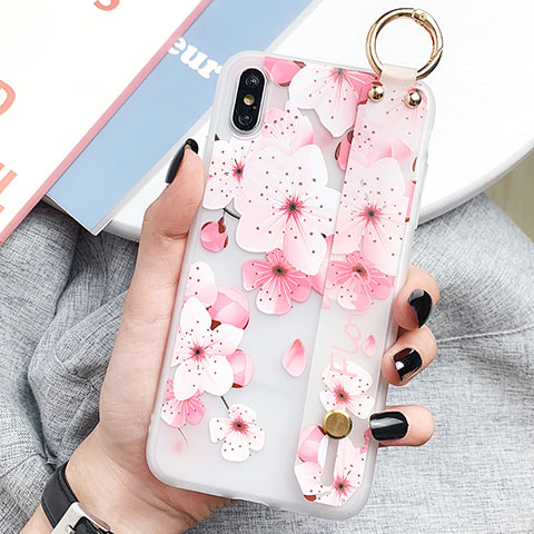 Custodia Silicone Gel Morbida Fiori Cover S03 per Apple iPhone X Rosa