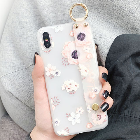 Custodia Silicone Gel Morbida Fiori Cover S03 per Apple iPhone Xs Bianco